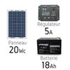 Kit solaire photovoltaique 12v 20Wc + batterie 18Ah pt