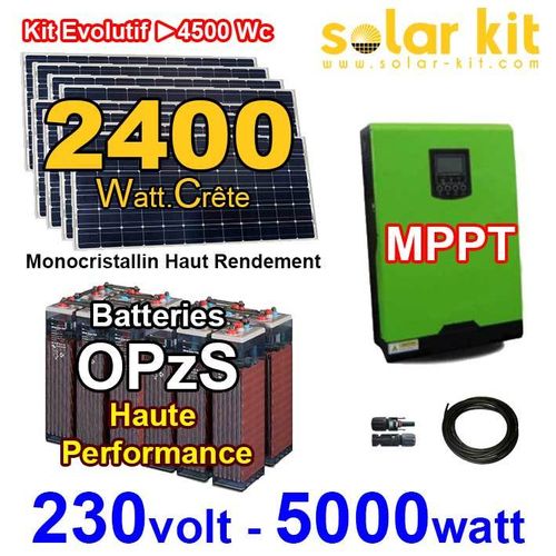 Kit solaire 230V 5000 W - 2400Wc MPPT - batterie OPzS 48V 250Ah