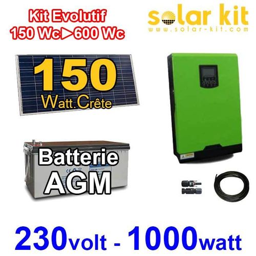 Solar kit 150Wc to 600Wc + inverter-charger 230V 1000W PWM - AGM batteries